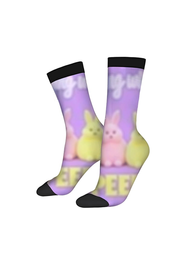 Four Seasons Universal Socks - 2 Pairs of Unisex Trendy Socks with Playful Pastel on Purple Fun ' PEE ' Design Black Accents