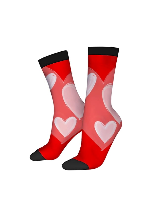 Four Seasons Universal Socks - 2 Pairs of Unisex Trendy Socks with Playful Red Body Black Toe Caps and White Heart Pattern