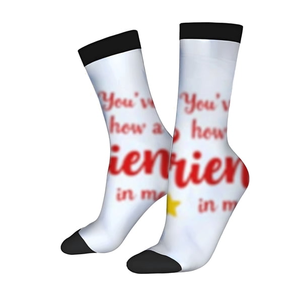 Four Seasons Universal Socks - 2 Pairs of Unisex Trendy Socks with Playful Red & Yellow Text Design: " You ' re how a friend is in my heart "