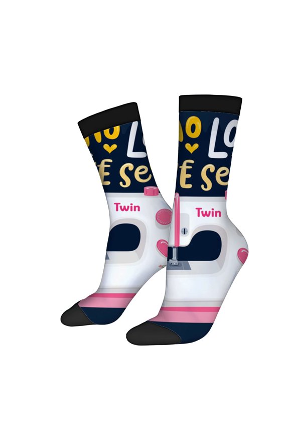 Four Seasons Universal Socks - 2 Pairs of Unisex Trendy Socks with Playful Sewing Machine Design & Colorful Patterns Perfect for Fashion Lovers