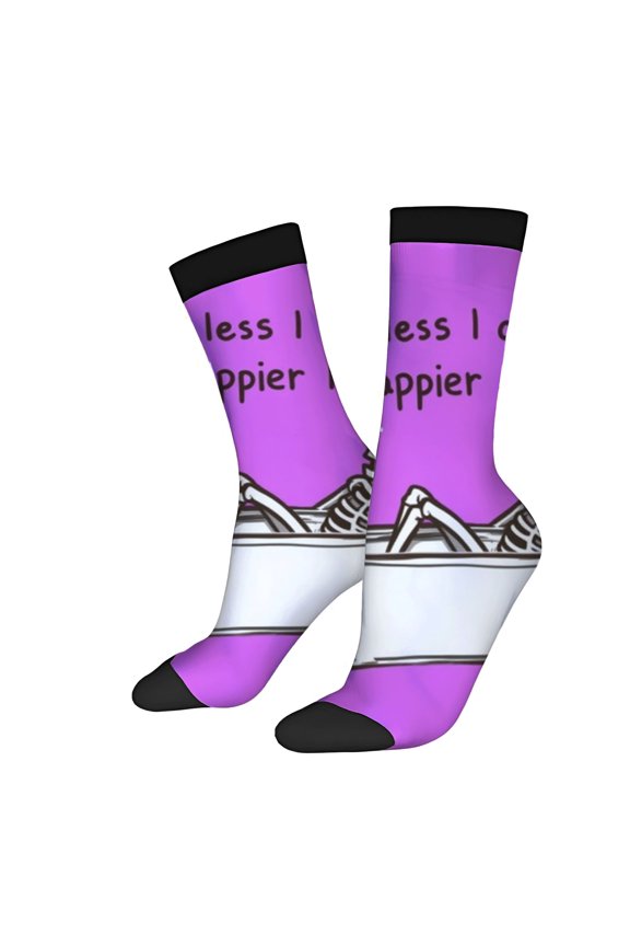 Four Seasons Universal Socks - 2 Pairs of Unisex Trendy Socks with Playful Shoe Design and ' Less I Happier ' Phrase Mixed Colors
