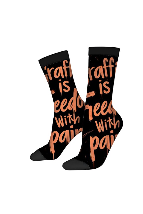 Four Seasons Universal Socks - 2 Pairs of Unisex Trendy Socks with Playful Splatter Design and Bold Orange Text