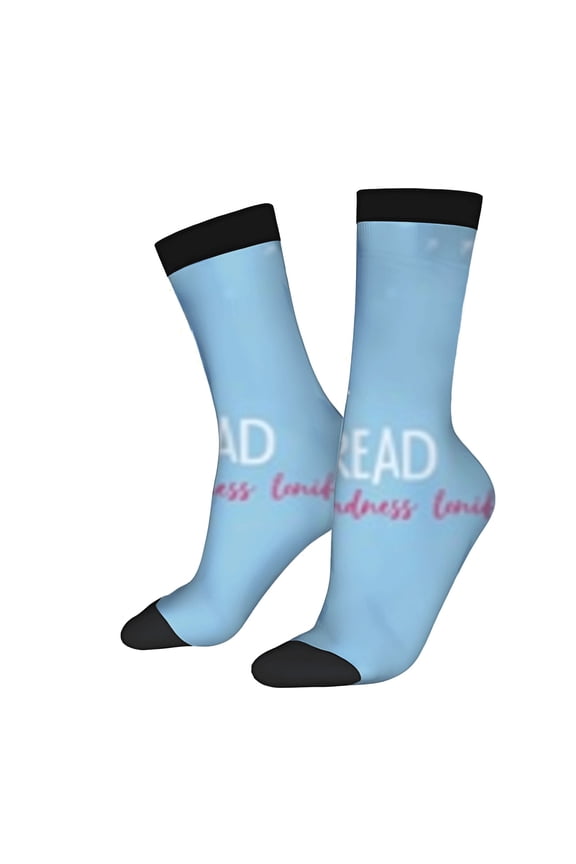 Four Seasons Universal Socks - 2 Pairs of Unisex Trendy Socks with ' READ Kindness ' Design in Light Blue & Black Toe Caps
