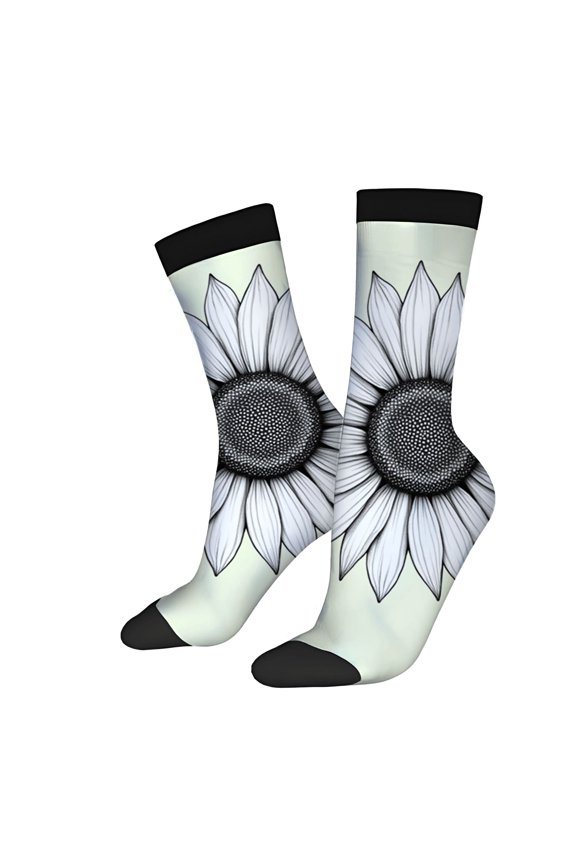 Four Seasons Universal Socks - 2 Pairs of Unisex Trendy Socks with Realistic Sunflower Design Light Colors & Black Band