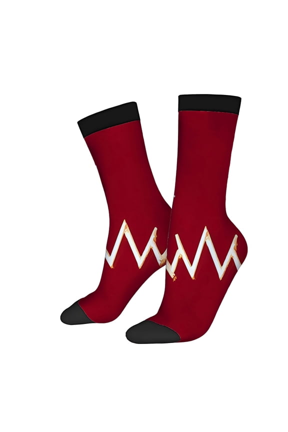 Four Seasons Universal Socks - 2 Pairs of Unisex Trendy Socks with Red Body Black Toe Caps and Stylish White Zigzag Pattern
