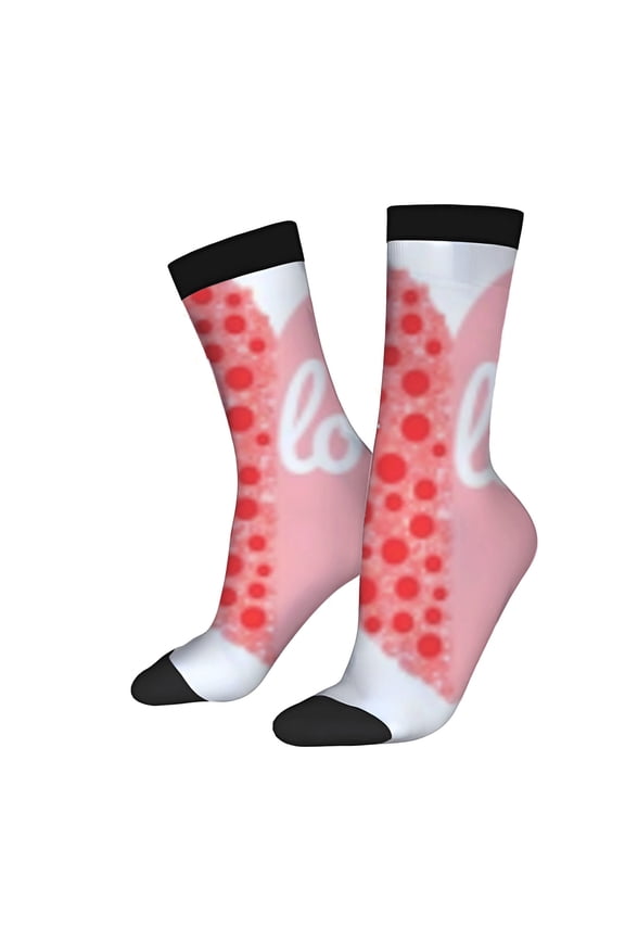 Four Seasons Universal Socks - 2 Pairs of Unisex Trendy Socks with Red Dots & ' Love ' Design Pink & Red Color Stylish & Fun