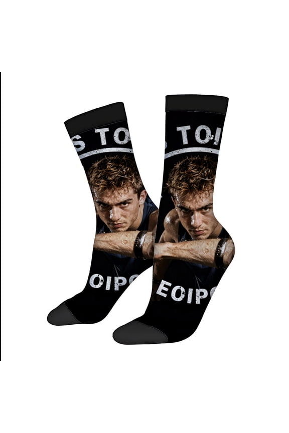 Four Seasons Universal Socks - 2 Pairs of Unisex Trendy Socks with Sporty Person Design Curly Hair and Bold Text Patterns