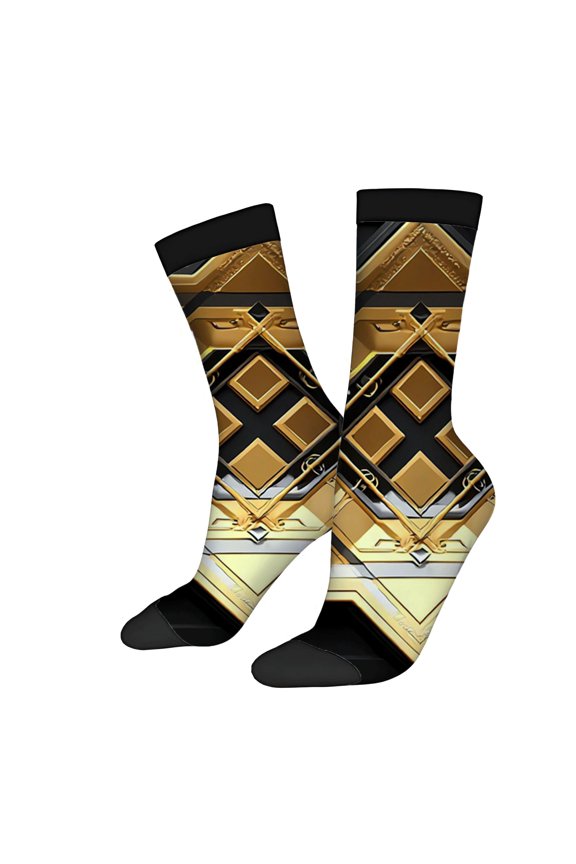 Four Seasons Universal Socks - 2 Pairs of Unisex Trendy Socks with Striking Geometric Diamond Patterns in Black Gold and White