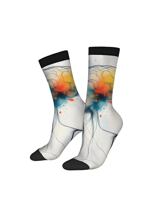 Four Seasons Universal Socks - 2 Pairs of Unisex Trendy Socks with Vibrant Abstract Neural Connection Design in Mixed Colors