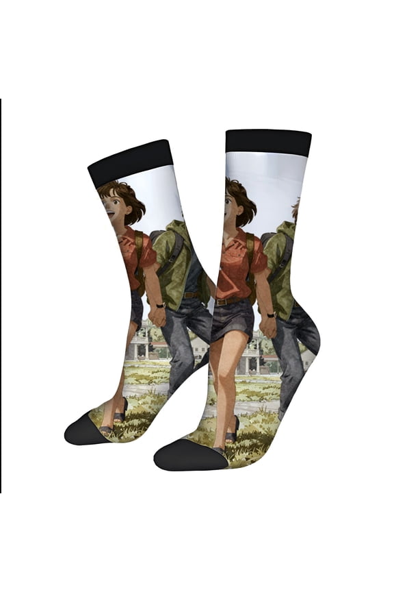 Four Seasons Universal Socks - 2 Pairs of Unisex Trendy Socks with Vibrant Animated Characters Running in a Grassy Field Design