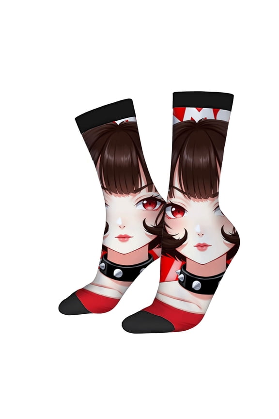 Four Seasons Universal Socks - 2 Pairs of Unisex Trendy Socks with Vibrant Anime Character Design Bold Red & Black Colors