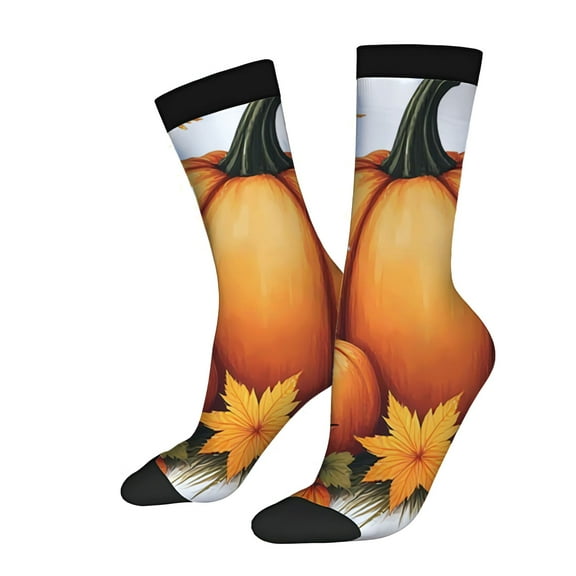 Four Seasons Universal Socks - 2 Pairs of Unisex Trendy Socks with Vibrant Autumn Pumpkins & Leaves Design on Cozy Gradient Background