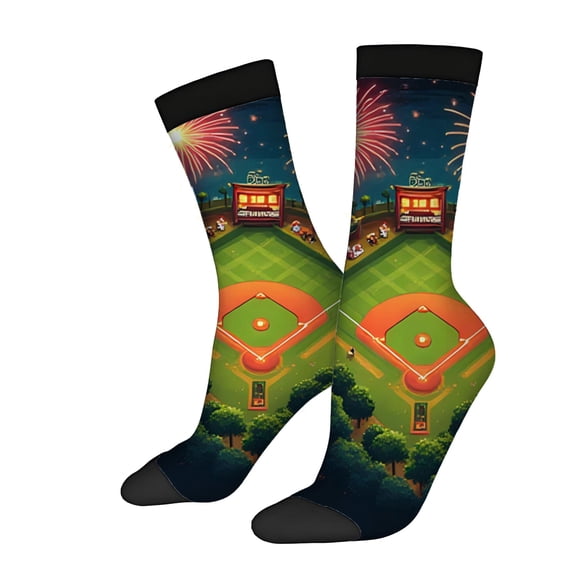 Four Seasons Universal Socks - 2 Pairs of Unisex Trendy Socks with Vibrant Baseball Stadium Design Fireworks & ' CHAMPS ' Theme