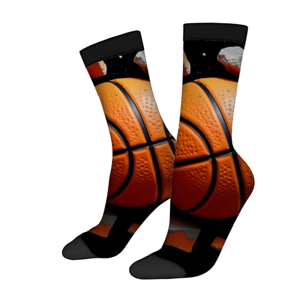 Four Seasons Universal Socks - 2 Pairs of Unisex Trendy Socks with Vibrant Basketball Design Orange with Black Texture Sporty Style