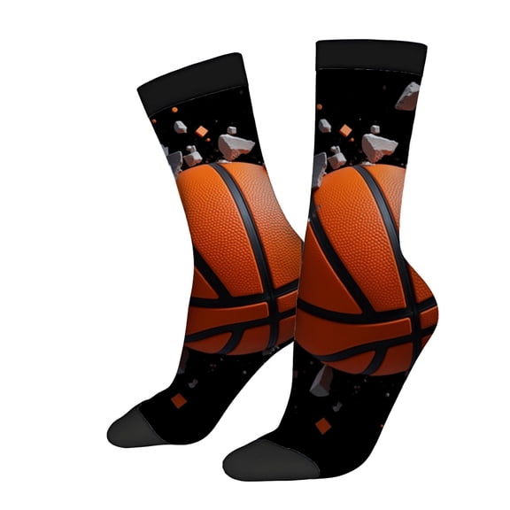 Four Seasons Universal Socks - 2 Pairs of Unisex Trendy Socks with Vibrant Basketball Patterns Black & Orange Design Ribbed Cuff