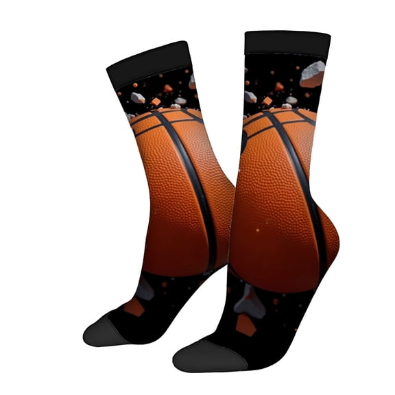 Four Seasons Universal Socks - 2 Pairs of Unisex Trendy Socks with Vibrant Basketball Patterns in Black Orange and Gray