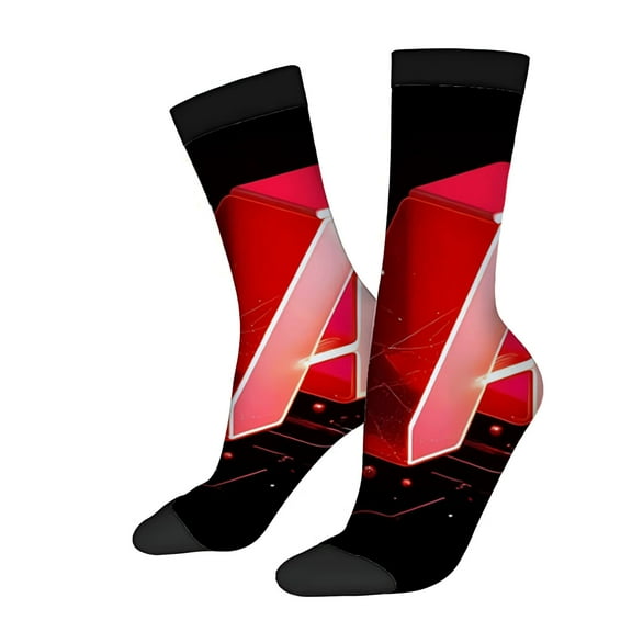 Four Seasons Universal Socks - 2 Pairs of Unisex Trendy Socks with Vibrant Black Red & Pink Geometric Pattern Modern Design