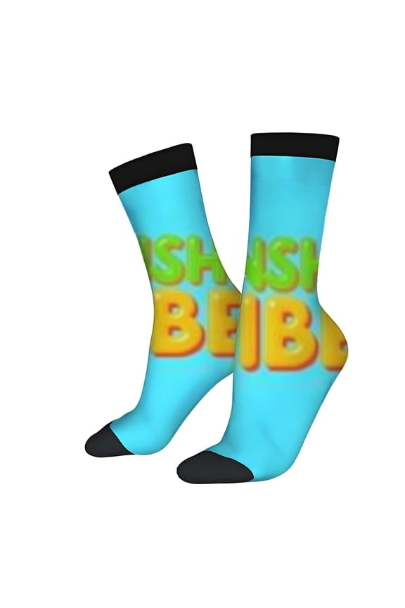 Four Seasons Universal Socks - 2 Pairs of Unisex Trendy Socks with Vibrant Blue Background & Bold ' CHASSE BEIBO ' Text Design