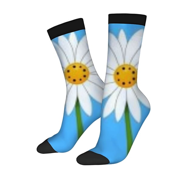 Four Seasons Universal Socks - 2 Pairs of Unisex Trendy Socks with Vibrant Blue Daisy Design Black Toe Caps & Cuffs