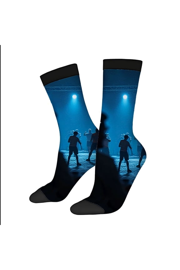 Four Seasons Universal Socks - 2 Pairs of Unisex Trendy Socks with Vibrant Blue Dance Scene Design Black Cuff & Toe Cap