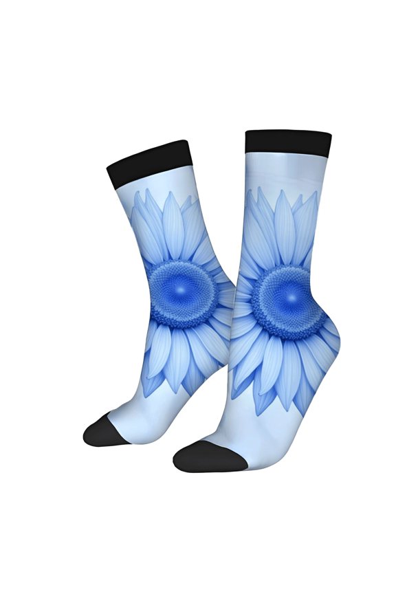 Four Seasons Universal Socks - 2 Pairs of Unisex Trendy Socks with Vibrant Blue Floral Design Black Toe Caps & Cuffs