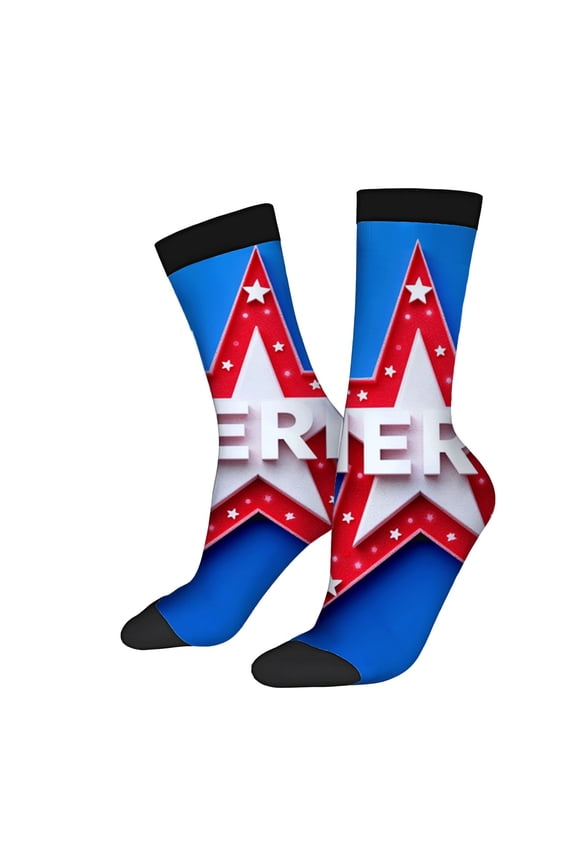Four Seasons Universal Socks - 2 Pairs of Unisex Trendy Socks with Vibrant Blue and Red Star Design Patriotic Theme Bold Print