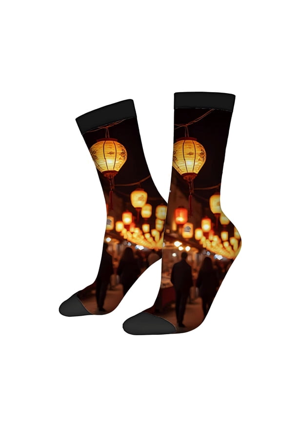 Four Seasons Universal Socks - 2 Pairs of Unisex Trendy Socks with Vibrant Chinese Lanterns Design Perfect for Celebrating Culture