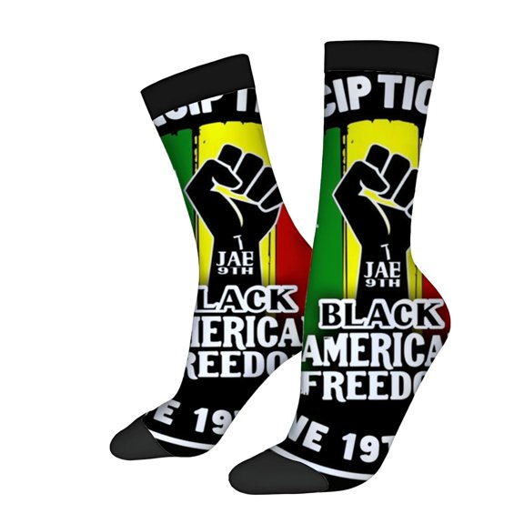 Four Seasons Universal Socks - 2 Pairs of Unisex Trendy Socks with Vibrant Colors Bold Black Fist Design & Patriotic Text