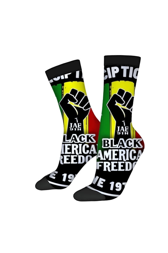 Four Seasons Universal Socks - 2 Pairs of Unisex Trendy Socks with Vibrant Colors Bold Black Fist Design & Patriotic Text
