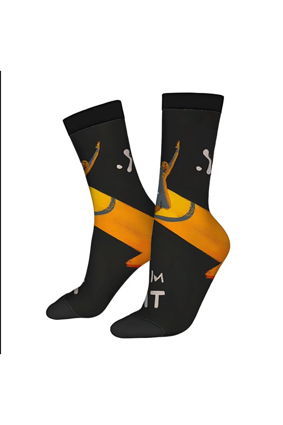 Four Seasons Universal Socks - 2 Pairs of Unisex Trendy Socks with Vibrant Dance Illustration & Bold Black Orange Yellow Design