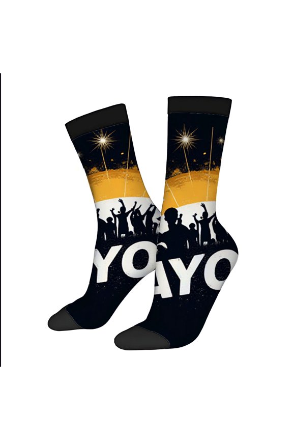 Four Seasons Universal Socks - 2 Pairs of Unisex Trendy Socks with Vibrant Dance Silhouettes and Festive Fireworks Design