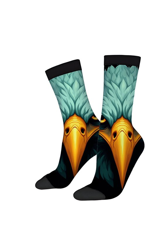 Four Seasons Universal Socks - 2 Pairs of Unisex Trendy Socks with Vibrant Eagle Face Design on Black Background