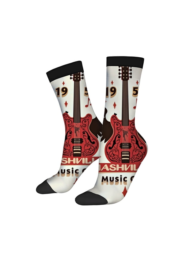 Four Seasons Universal Socks - 2 Pairs of Unisex Trendy Socks with Vibrant Electric Guitar Design Stars & Musical Notes