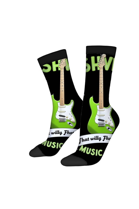 Four Seasons Universal Socks - 2 Pairs of Unisex Trendy Socks with Vibrant Electric Guitar Design and Bold Text Perfect for Music Lovers