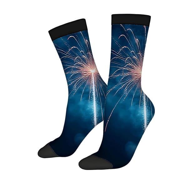 Four Seasons Universal Socks - 2 Pairs of Unisex Trendy Socks with Vibrant Fireworks Design in Blue and Pink Perfect for Celebrations