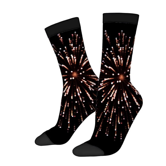 Four Seasons Universal Socks - 2 Pairs of Unisex Trendy Socks with Vibrant Fireworks Pattern on Black Background Perfect for Any Occasion