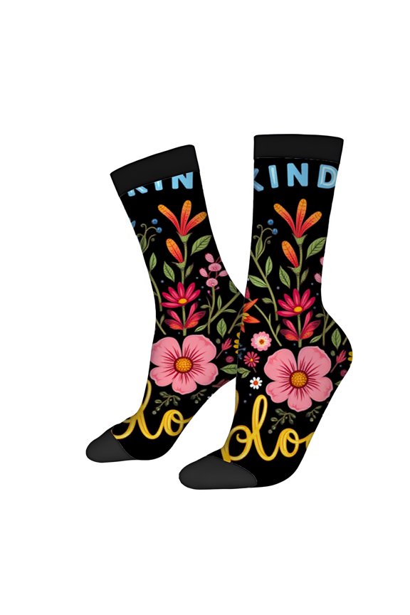 Four Seasons Universal Socks - 2 Pairs of Unisex Trendy Socks with Vibrant Floral Patterns Cheerful Colors and Positive Messages