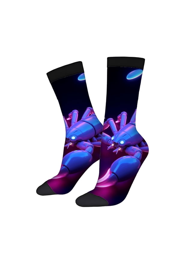 Four Seasons Universal Socks - 2 Pairs of Unisex Trendy Socks with Vibrant Futuristic Crab Design & Metallic Accents
