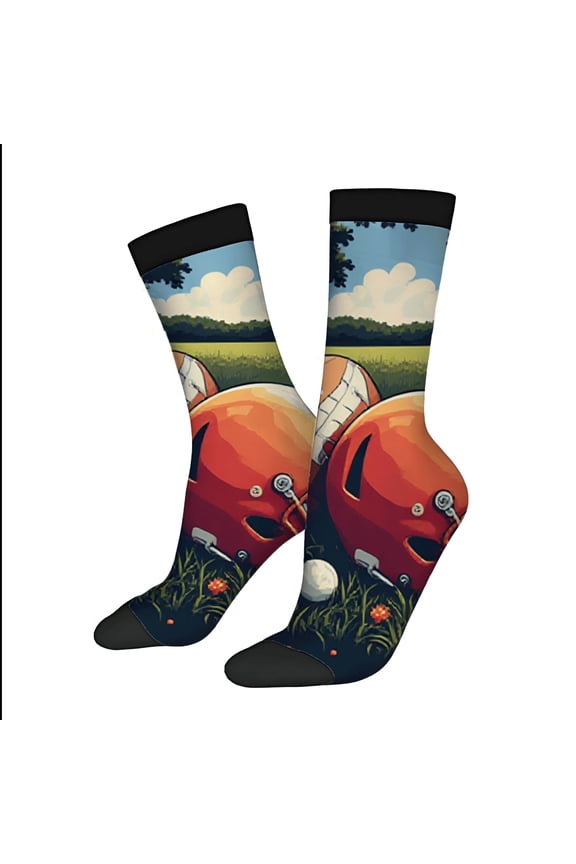 Four Seasons Universal Socks - 2 Pairs of Unisex Trendy Socks with Vibrant Golf Course Design Red Golf Bag & Blue Sky Pattern