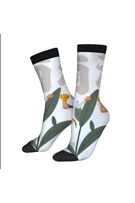 Four Seasons Universal Socks - 2 Pairs of Unisex Trendy Socks with Vibrant Green Leaves Yellow Flowers & Playful Monkey Design