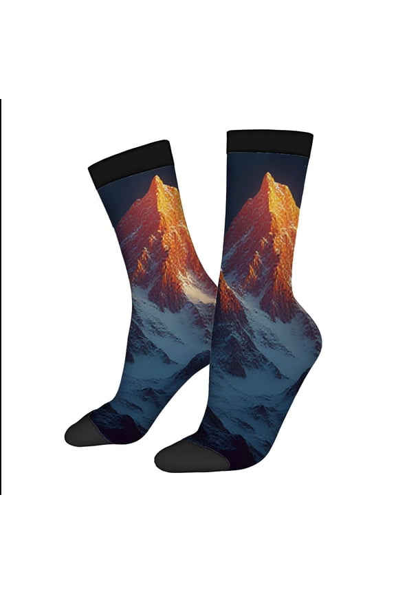 Four Seasons Universal Socks - 2 Pairs of Unisex Trendy Socks with Vibrant Mountain Design Snowy Contrast & Warm Sunlight