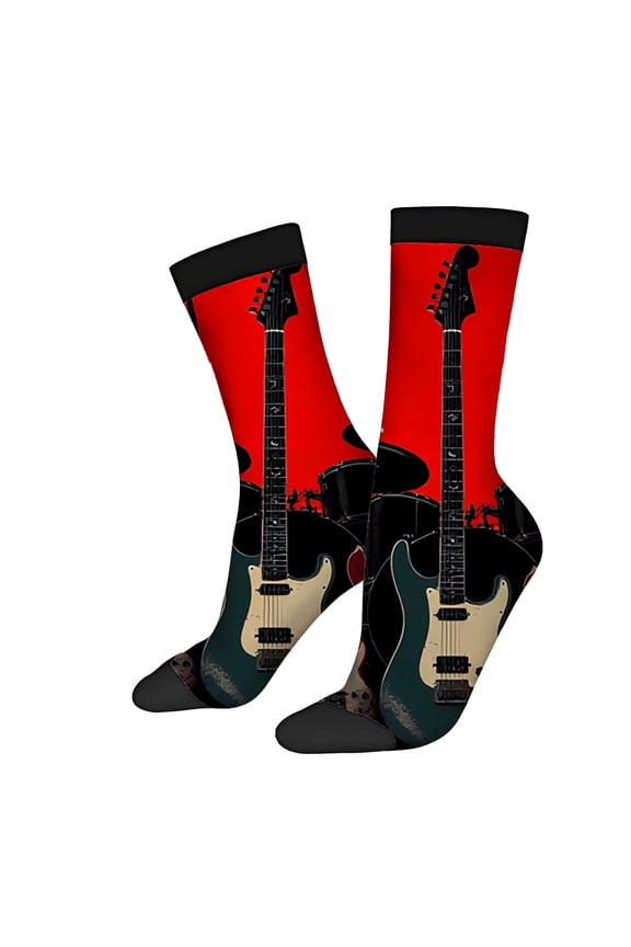 Four Seasons Universal Socks - 2 Pairs of Unisex Trendy Socks with Vibrant Music Theme Featuring Electric Guitars and Drums