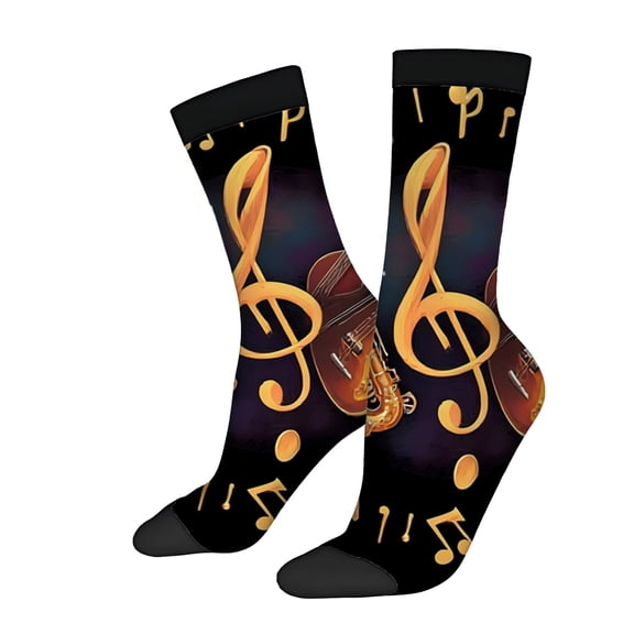Four Seasons Universal Socks - 2 Pairs of Unisex Trendy Socks with Vibrant Musical Design: Treble Notes & Saxophone