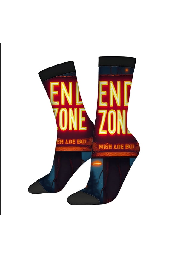 Four Seasons Universal Socks - 2 Pairs of Unisex Trendy Socks with Vibrant Neon ' END ZONE ' Design and Subtle Dark Patterns