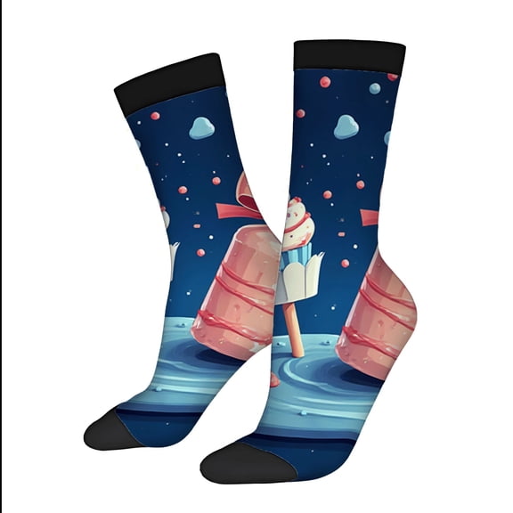 Four Seasons Universal Socks 2 Pairs of Unisex Trendy Socks with Vibrant Night Sky Stars Ice Cream Popsicle Design