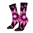 thumbnail image 1 of Four Seasons Universal Socks - 2 Pairs of Unisex Trendy Socks with Vibrant Pink Floral Pattern on Black Background, 1 of 5