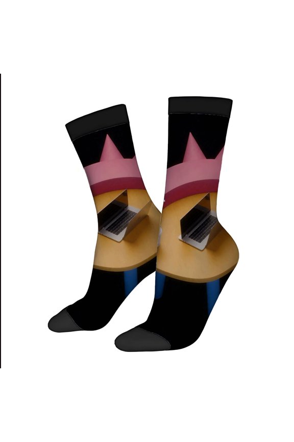 Four Seasons Universal Socks - 2 Pairs of Unisex Trendy Socks with Vibrant Pink Star & Laptop Design Cozy & Stylish