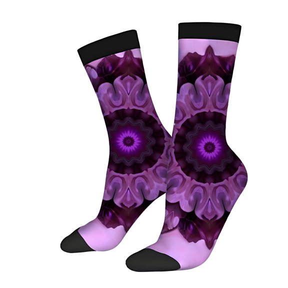Four Seasons Universal Socks - 2 Pairs of Unisex Trendy Socks with Vibrant Purple & Black Floral Pattern Perfect for Any Season