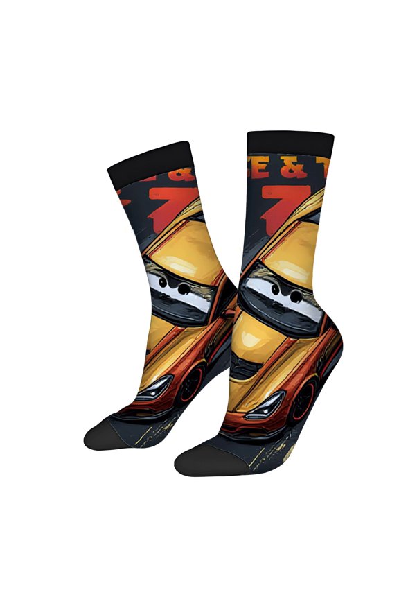 Four Seasons Universal Socks - 2 Pairs of Unisex Trendy Socks with Vibrant Racing Car and Track Design Bold Colors