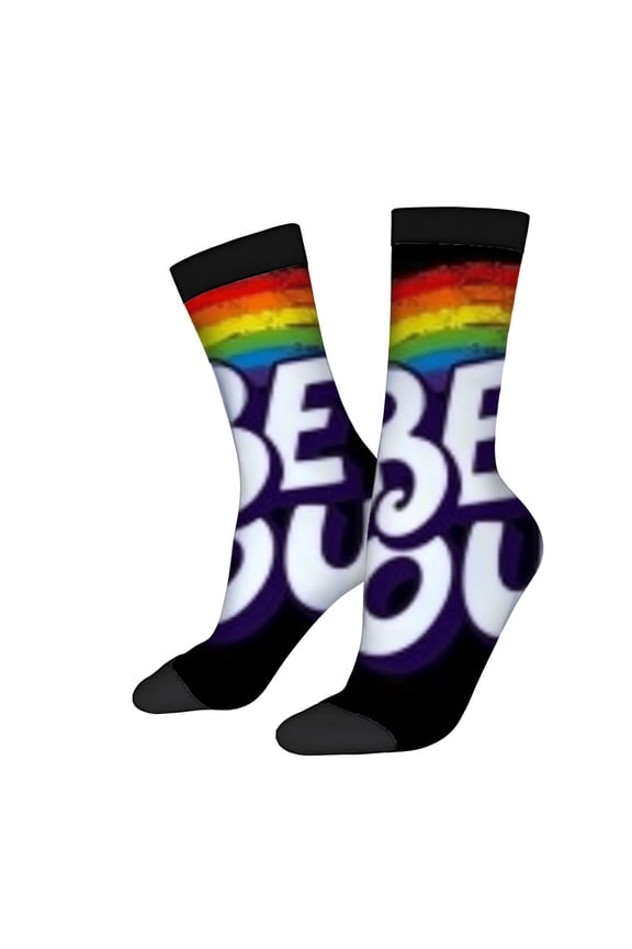 Four Seasons Universal Socks - 2 Pairs of Unisex Trendy Socks with Vibrant Rainbow Design and ' BE BE YOU ' Text on Black Base